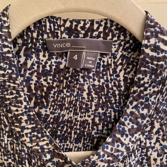 Vince 100% Silk Summer Romper Static Print Size 4 - Picture 3 of 7